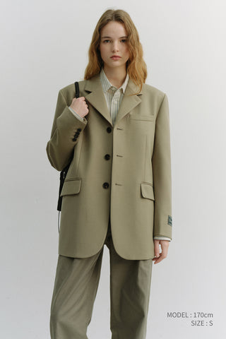 UNISEX 3 BUTTON WOOL BLAZER KHAKI BEIGE