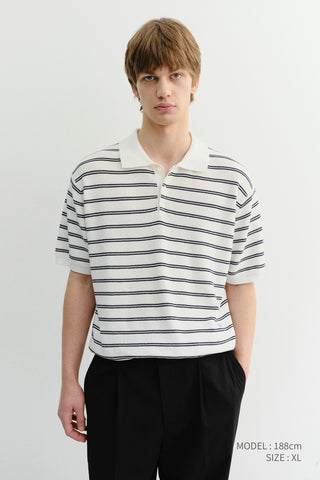 UNISEX SOFT STRIPED POLO KNIT OFF WHITE