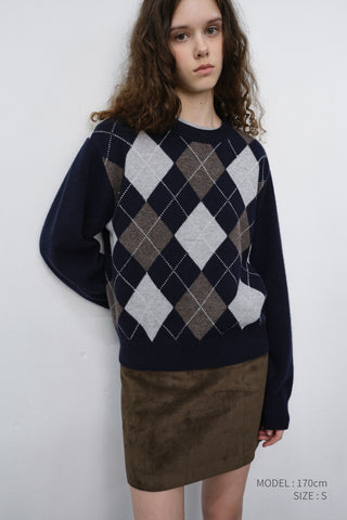 UNISEX ARGYLE CREWNECK SWEATER NAVY