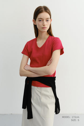 V-NECK SLIM TOP RED