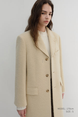 UNISEX 2-WAY 3 BUTTON BOUCLE WOOL COAT BUTTER CREAM