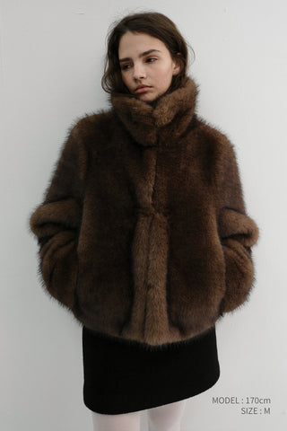 CROPPED FUR JACKET BROWN