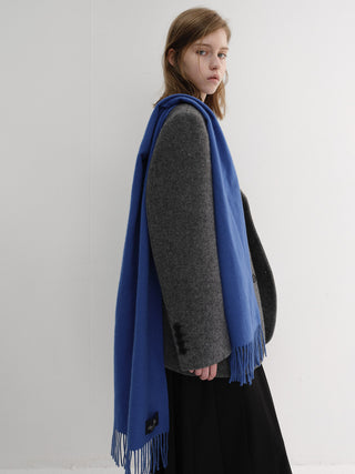 FRINGED CASHMERE MUFFLER KOVALT BLUE