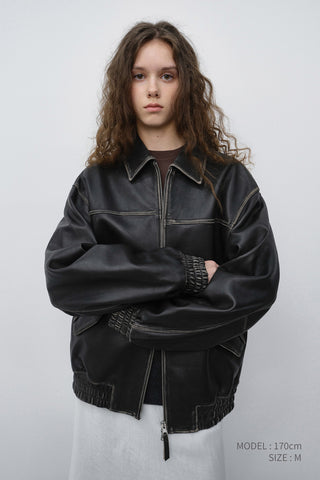 UNISEX REFINED LEATHER BLOUSON BRUSHED BLACK