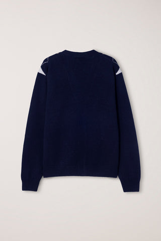 UNISEX V-NECK ARGYLE CARDIGAN NAVY