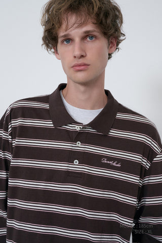 UNISEX MULTI STRIPE COLLARED T-SHIRT BROWN STRIPE