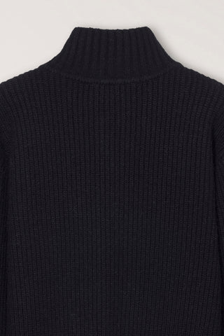 UNISEX HIGH NECK BUTTON CARDIGAN BLACK