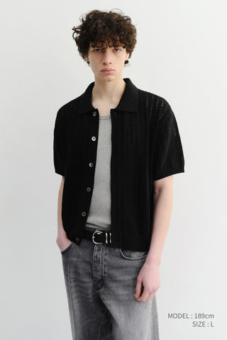 CROCHET COLLARED CARDIGAN BLACK