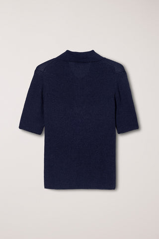 BUTTONED SLIM POLO KNIT NAVY