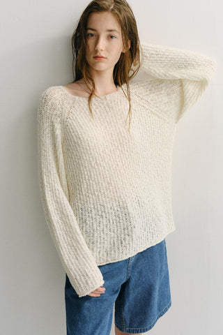 CROCHET CREWNECK KNIT IVORY