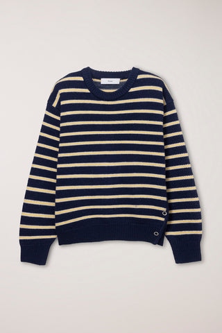 UNISEX STRIPED CHUNKY SWEATER NAVY