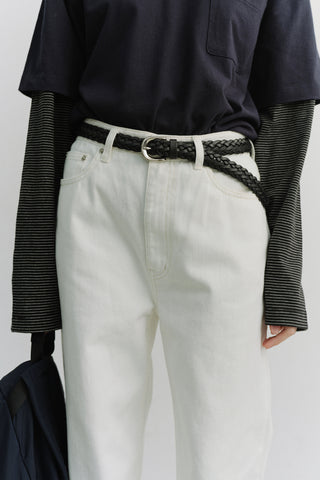 D-BUCKLE TWIST LEATHER BELT BLACK