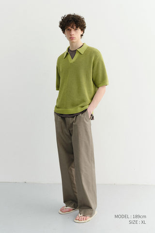 UNISEX CHUNKY POLO KNIT OLIVE