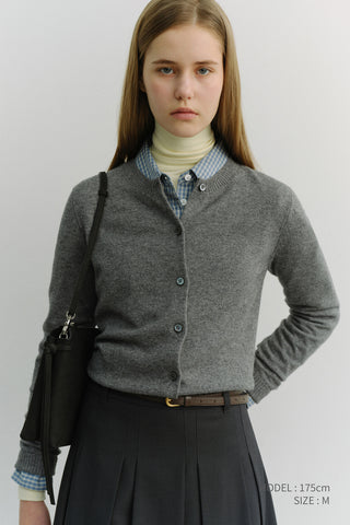 ESSENTIAL CREWNECK KNIT CARDIGAN MELANGE GREY