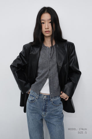 UNISEX RELAXED ALTER-LEATHER HALF JACKET BLACK