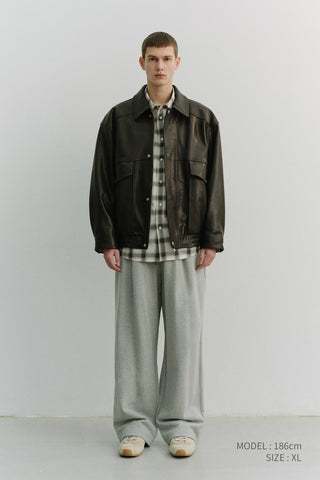 UNISEX OVERSIZED VINTAGE LEATHER BLOUSON BLACK