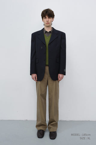UNISEX REFINED MASCULINE WOOL BLAZER NAVY STRIPE
