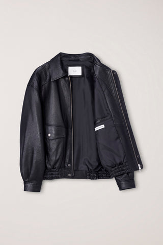 UNISEX OVERSIZED VINTAGE LEATHER BLOUSON BLACK