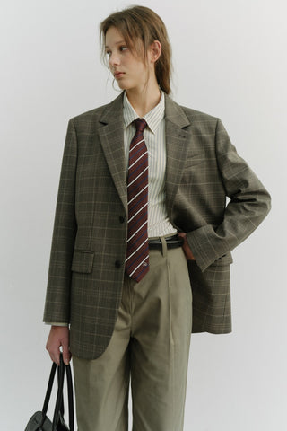 UNISEX 2 BUTTON WOOL BLAZER GREY CHECK