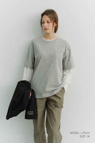 UNISEX LAYERED SET-UP T-SHIRT MELANGE GREY OFF WHITE