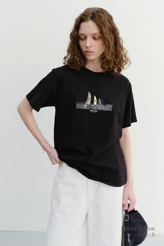 UNISEX APPLIQUE YACHT T-SHIRT BLACK