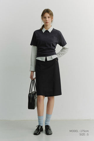 PLEATS MIDI SKIRT NAVY