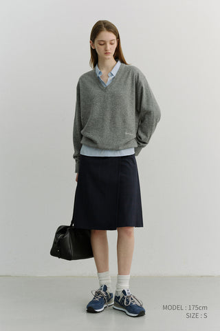 PLEATS MIDI SKIRT NAVY CHECK