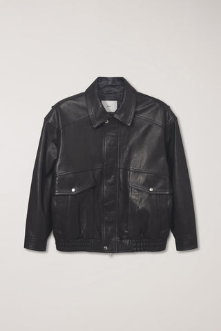 UNISEX OVERSIZED VINTAGE LEATHER BLOUSON BLACK