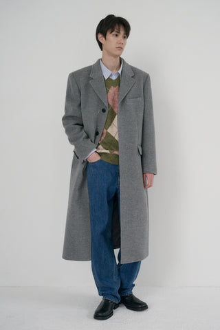 UNISEX 2-WAY 3 BUTTON CASHMERE COAT MELANGE GREY
