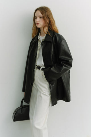 UNISEX ALTER-LEATHER HALF JACKET BLACK