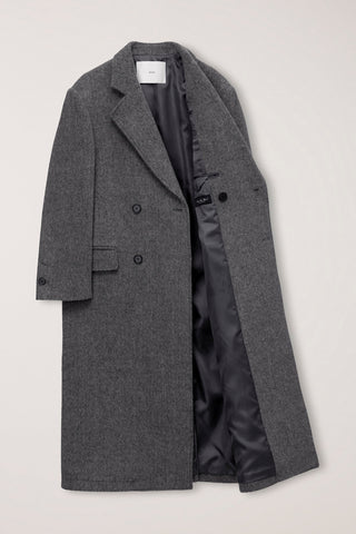 UNISEX LOOSE DOUBLE-BREASTED COAT GREY HERRINGBONE