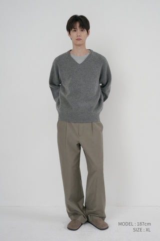 UNISEX SOFT VOLUME V-NECK SWEATER MELANGE GREY