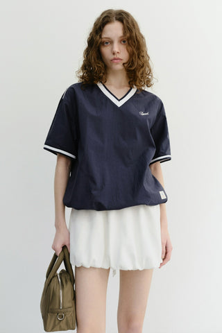 UNISEX V-NECK WOVEN TOP NAVY