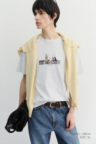 UNISEX APPLIQUE YACHT T-SHIRT LIGHT MELANGE GREY