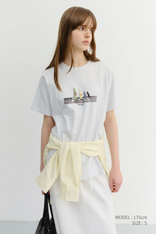 UNISEX APPLIQUE YACHT T-SHIRT LIGHT MELANGE GREY