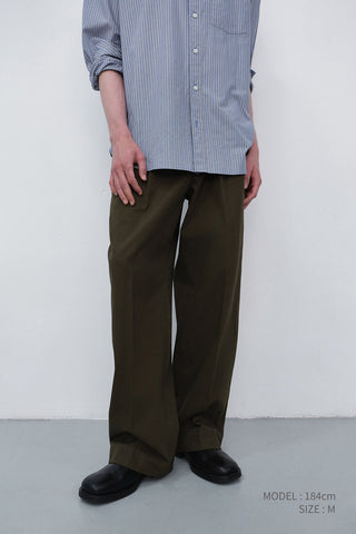 DOUBLE PLEATED WIDE CHINO SLACKS KHAKI