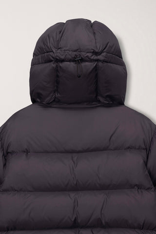 UNISEX HOODED VOLUME GOOSE DOWN JACKET DARK BROWN