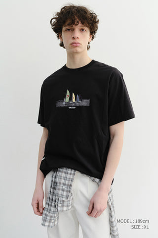 UNISEX APPLIQUE YACHT T-SHIRT BLACK