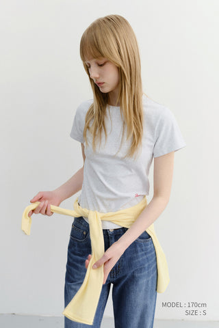 CURVED HEM SLIM TOP LIGHT MELANGE GREY