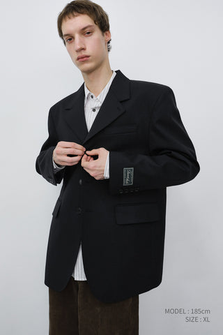 UNISEX REFINED MASCULINE WOOL BLAZER BLACK