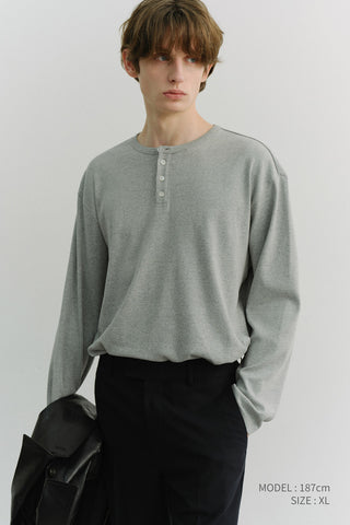 UNISEX HENLEY-NECK T-SHIRT MELANGE GREY