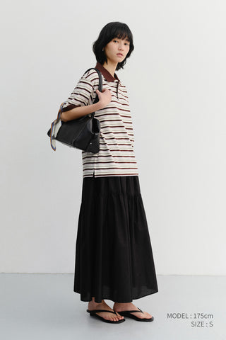 UNISEX STRIPED POLO SHIRT BROWN