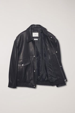 UNISEX OVERSIZED VINTAGE LEATHER BLOUSON BLACK