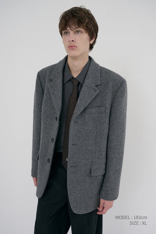 UNISEX 3 BUTTON WOOL BLAZER GREY