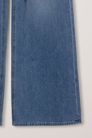 DAMAGED WIDE JEANS CLASSIC BLUE