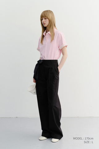 CROPPED SLIM COLLARED T-SHIRT PINK