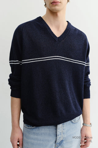 UNISEX V-NECK STRIPED SWEATER NAVY