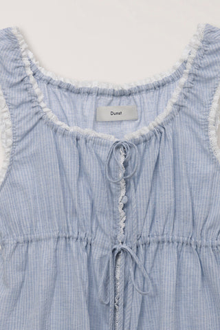SHIRRING SLEEVELESS BLOUSE SOFT BLUE STRIPE