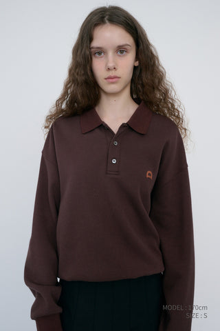 UNISEX LEATHER LOGO COLLARED T-SHIRT BROWN