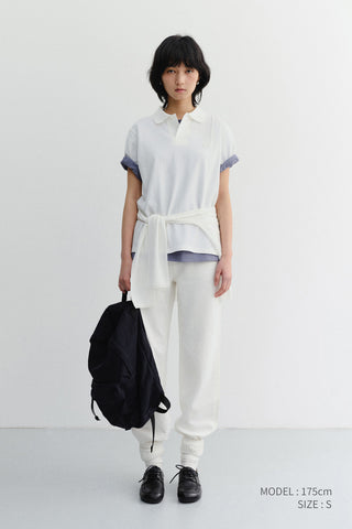 UNISEX LEATHER LOGO POLO SHIRT OFF WHITE